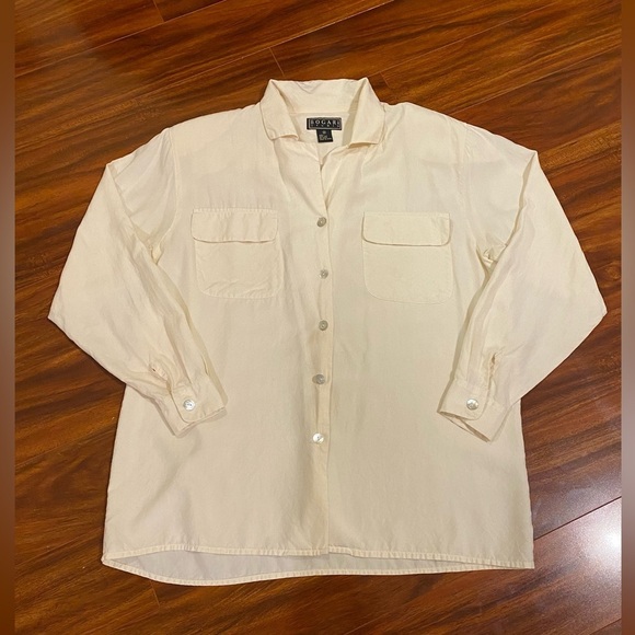 Vintage Bogari Studio Woman’s 100% Silk Cream Button-Up Formal Shirt .Medium - Picture 2 of 12
